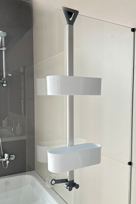 Yükseklik Ayarlı Oval Banyo Rafı 2Li-Beyaz - 2