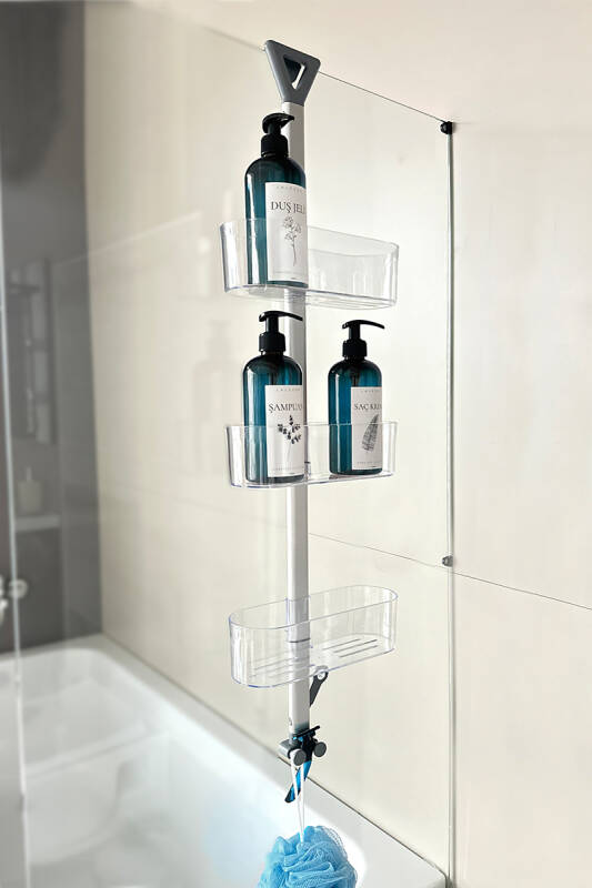 Yükseklik Ayarlı Paslanmaz Oval Banyo Rafı 2Li-Şeffaf - 1