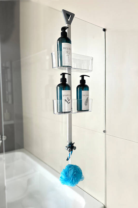 Yükseklik Ayarlı Paslanmaz Oval Banyo Rafı 2Li-Şeffaf - 1