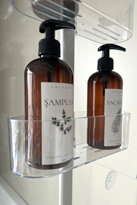 Yükseklik Ayarlı Paslanmaz Oval Banyo Rafı 2Li-Şeffaf - Primanova (1)