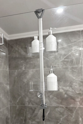 Yükseklik Ayarlı Paslanmaz Oval Banyo Rafı 2Li-Şeffaf - 5