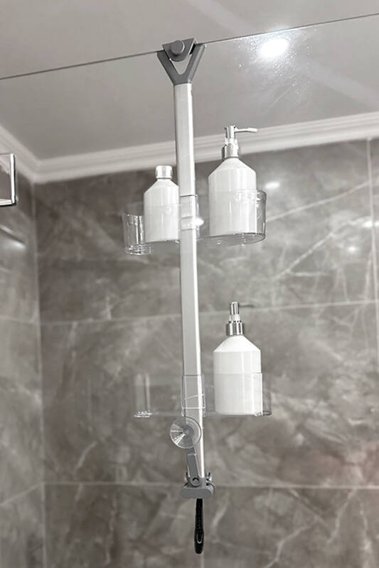 Yükseklik Ayarlı Paslanmaz Oval Banyo Rafı 2Li-Şeffaf - 5