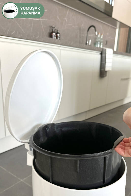 Cigo Pedallı Banyo Mutfak ofis Çöp Kovası 12Lt Beyaz Iç Kısım Siyah - 2