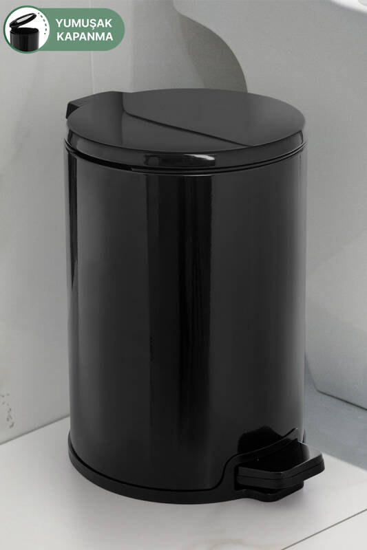 Cigo Pedallı Banyo Mutfak Ofis Çöp Kovası 12 Lt Siyah Iç Kisim Siyah - 1