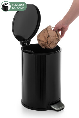 Cigo 12 LT Yumuşak Kapanan Pedallı Banyo Mutfak Ofis Çelik Çöp Kovası - Siyah & İç Kısım Siyah - Primanova (1)