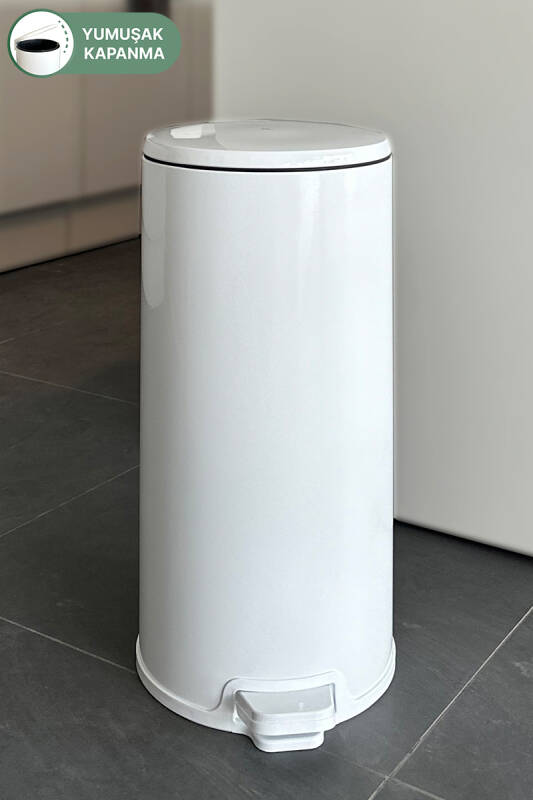 Cigo 20 LT Yumuşak Kapanan Pedallı Banyo Mutfak Ofis Çelik Çöp Kovası - Beyaz & İç Kısım Siyah - 1