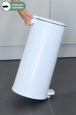 Cigo 20 LT Yumuşak Kapanan Pedallı Banyo Mutfak Ofis Çelik Çöp Kovası - Beyaz & İç Kısım Siyah - 5