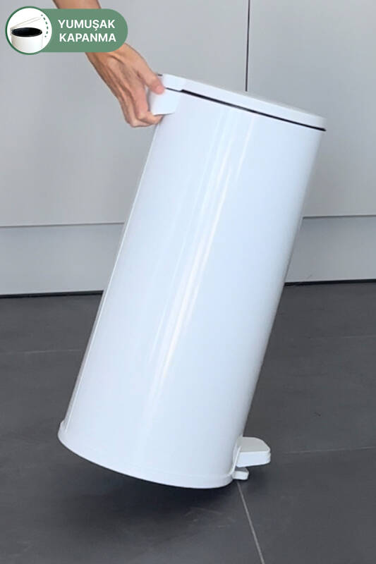 Cigo 20 LT Yumuşak Kapanan Pedallı Banyo Mutfak Ofis Çelik Çöp Kovası - Beyaz & İç Kısım Siyah - 5