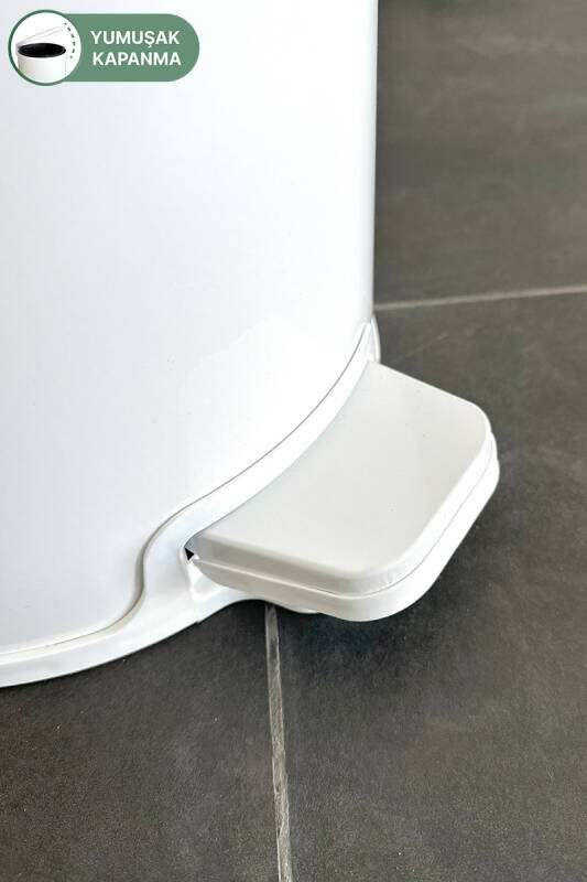 Cigo 20 LT Yumuşak Kapanan Pedallı Banyo Mutfak Ofis Çelik Çöp Kovası - Beyaz & İç Kısım Siyah - 7