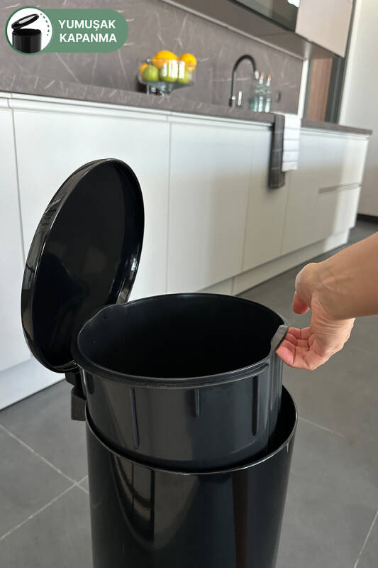 Cigo Pedallı Banyo Mutfak Ofis Çöp Kovası 20 Lt Siyah-Iç Kisim Siyah - 2