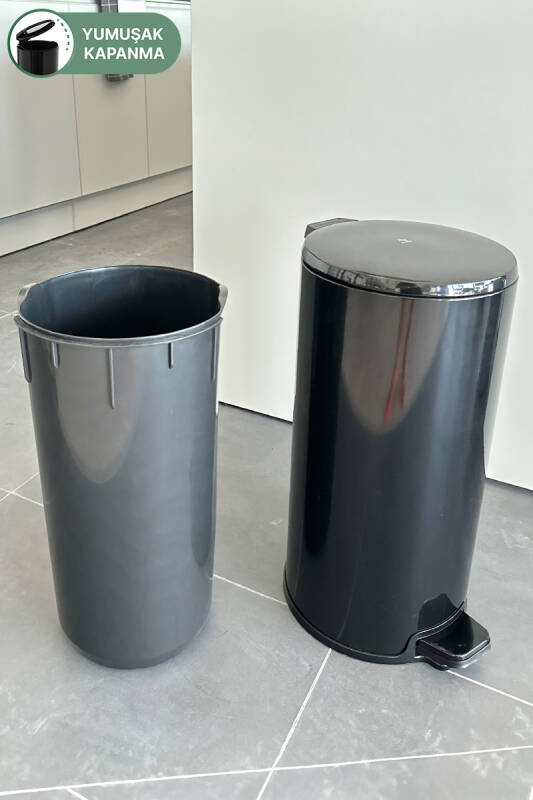 Cigo Pedallı Banyo Mutfak Ofis Çöp Kovası 20 Lt Siyah-Iç Kisim Siyah - 3