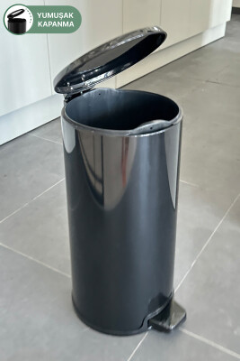 Cigo 20 LT Yumuşak Kapanan Pedallı Banyo Mutfak Ofis Çelik Çöp Kovası - Siyah & İç Kısım Siyah - 5