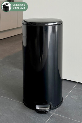 Cigo 20 LT Yumuşak Kapanan Pedallı Banyo Mutfak Ofis Çelik Çöp Kovası - Siyah & İç Kısım Siyah - Primanova