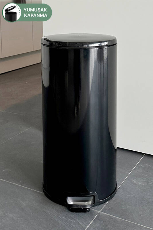 Cigo 20 LT Yumuşak Kapanan Pedallı Banyo Mutfak Ofis Çelik Çöp Kovası - Siyah & İç Kısım Siyah - 1