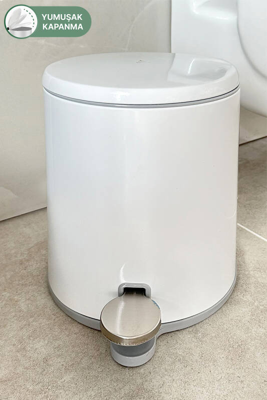 Cigo Pedallı Banyo Mutfak Çöp Kovası 6 Lt Beyaz Iç Kısım Gri - 1