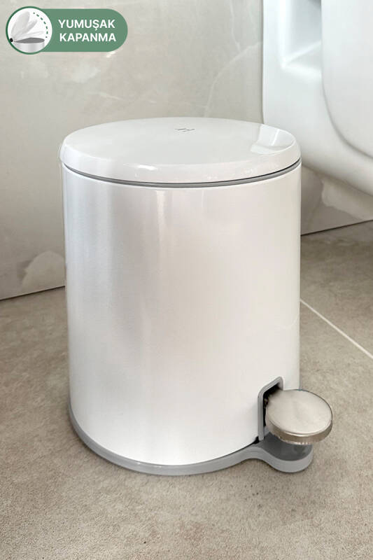 Cigo Pedallı Banyo Mutfak Çöp Kovası 6 Lt Beyaz Iç Kısım Gri - 2