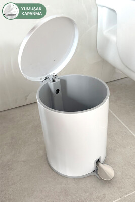 Cigo Pedallı Banyo Mutfak Çöp Kovası 6 Lt Beyaz Iç Kısım Gri - 4