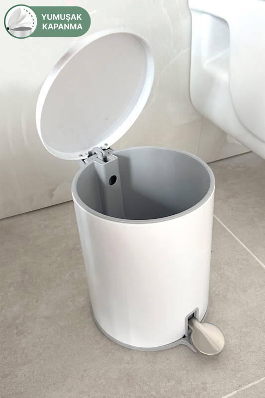 Cigo Pedallı Banyo Mutfak Çöp Kovası 6 Lt Beyaz Iç Kısım Gri - 4