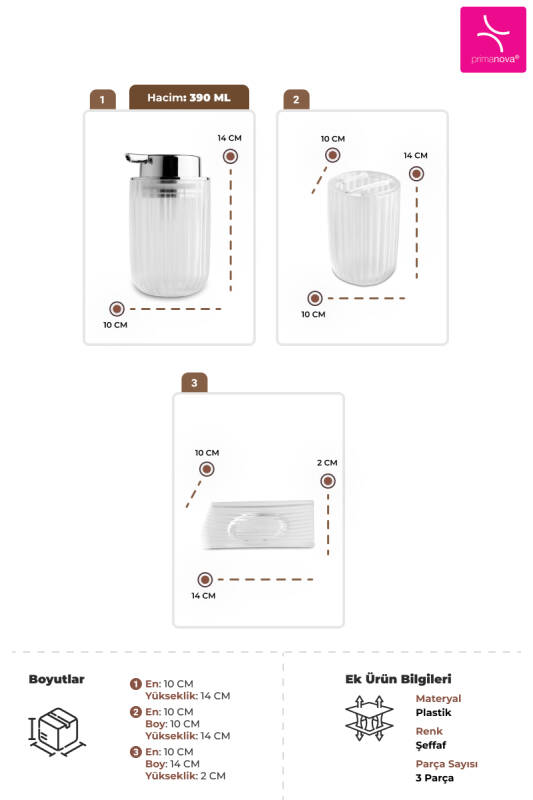 Polar 3'lü Banyo Seti - Şeffaf - 3