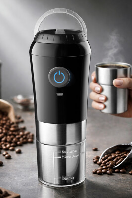 Portatif Paslanmaz Çelik Kahve Makinası Şarjlı - Siyah - Primanova