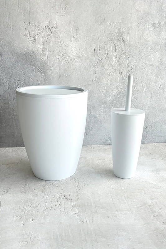 Pure 2'li Banyo Seti Çöp Kovası + Tuvalet Fırçası Beyaz - 1