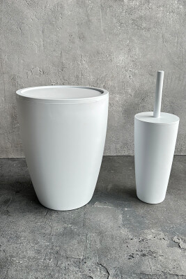 Pure 2'li Çöp Kovası + Tuvalet Fırçası Banyo Seti - Beyaz - Primanova