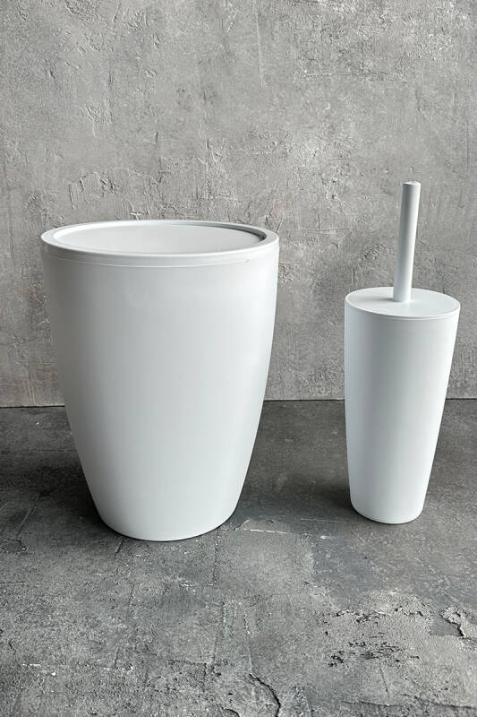 Pure 2'li Çöp Kovası + Tuvalet Fırçası Banyo Seti - Beyaz - 1