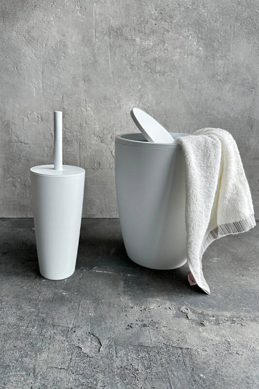 Pure 2'li Çöp Kovası + Tuvalet Fırçası Banyo Seti - Beyaz - 2