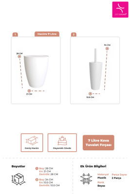 Pure 2'li Çöp Kovası + Tuvalet Fırçası Banyo Seti - Beyaz - 3