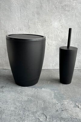 Pure 2'li Banyo Seti Çöp Kovası + Tuvalet Fırçası Siyah - 1