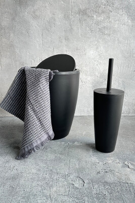 Pure 2'li Banyo Seti Çöp Kovası + Tuvalet Fırçası Siyah - 2