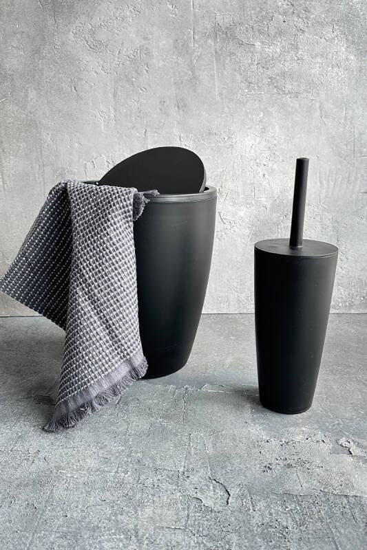 Pure 2'li Banyo Seti Çöp Kovası + Tuvalet Fırçası Siyah - 2
