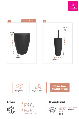 Pure 2'li Banyo Seti Çöp Kovası + Tuvalet Fırçası Siyah - 3