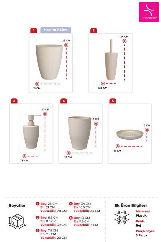 Pure 5'li Banyo Seti - Bej - 3