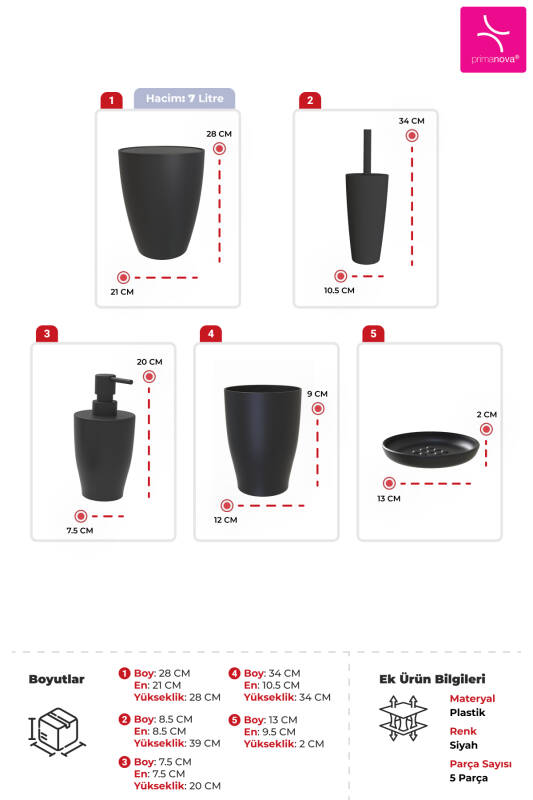 Pure Banyo Seti 5'li - Siyah - 3