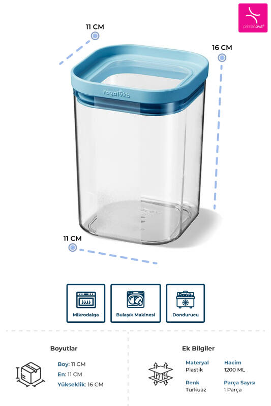 Seoul Kuru Gıda Saklama Kabı 1200 ML - 11 x 11 x 16 CM - 3
