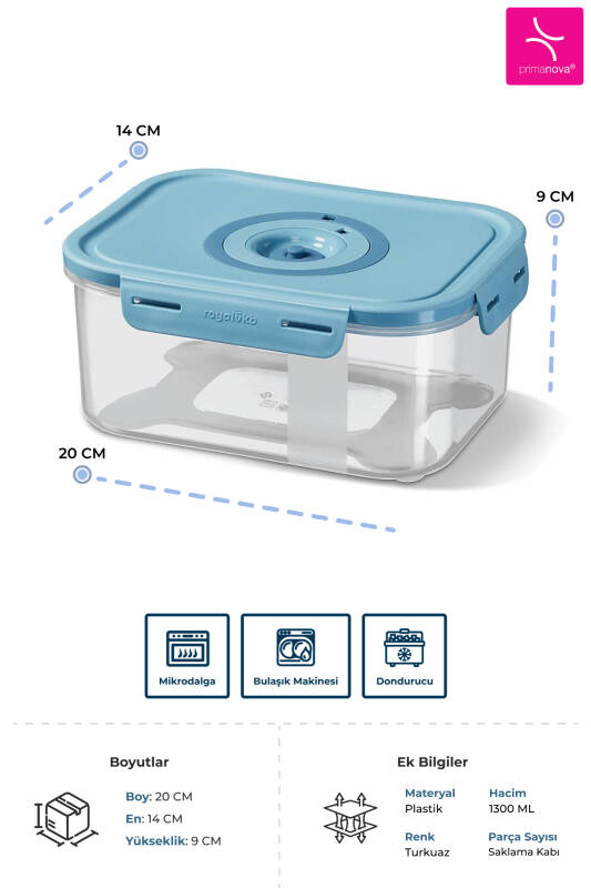 Seoul Taze Ürün Saklama Kabı 1300 ML - 20 x 14 x 9 CM - 3