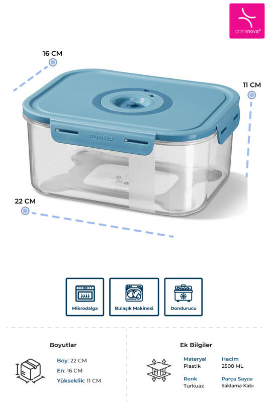 Seoul Taze Ürün Saklama Kabı 2500 ML - 22 x 16 x 11 CM - 3
