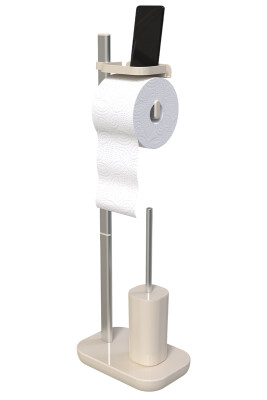 Suı Ayaklı Tuvalet Kağıtlık Tuvalet Fırçalı-Bej - Primanova