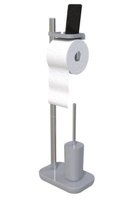 Suı Ayaklı Tuvalet Kağıtlık Tuvalet Fırçalı-Gri - Primanova