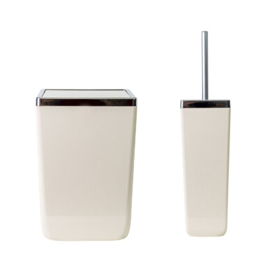 Toskana 2'li Banyo Seti Çöp Kovası + Tuvalet Fırçası - Bej - Primanova