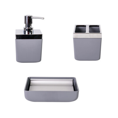 Toskana Sıvı Sabunluk Sabunluk Diş Fırçalık 3'Lü Gri - Primanova