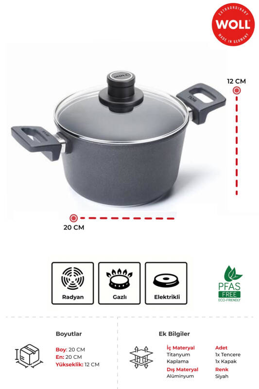 Nowo Titanium Kaplama Derin Tencere 20 CM - Derinlik 12 CM - 3