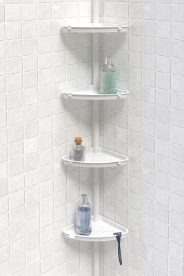 4 Raflı Paslanmaz Alüminyum Banyo Köşe Rafı - Beyaz (Montaj Gerektirmez.) - Primanova