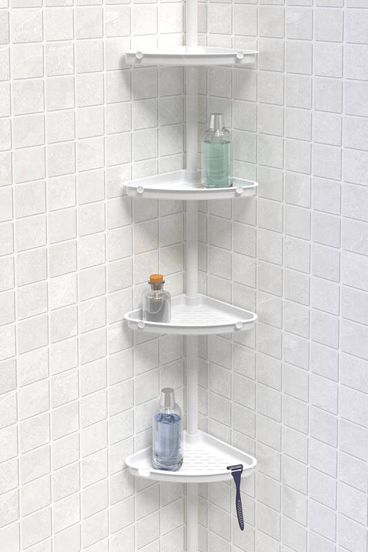 4 Raflı Paslanmaz Alüminyum Banyo Köşe Rafı - Beyaz (Montaj Gerektirmez.) - 1