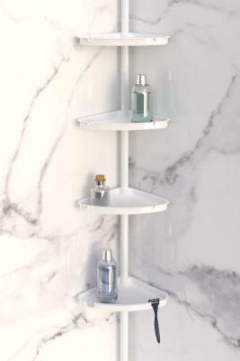 4 Raflı Paslanmaz Alüminyum Banyo Köşe Rafı - Beyaz (Montaj Gerektirmez.) - 4