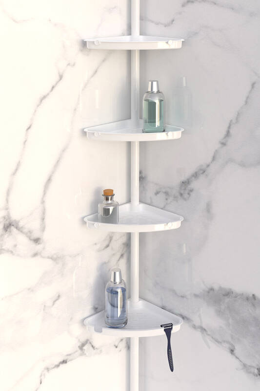 4 Raflı Paslanmaz Alüminyum Banyo Köşe Rafı - Beyaz (Montaj Gerektirmez.) - 4