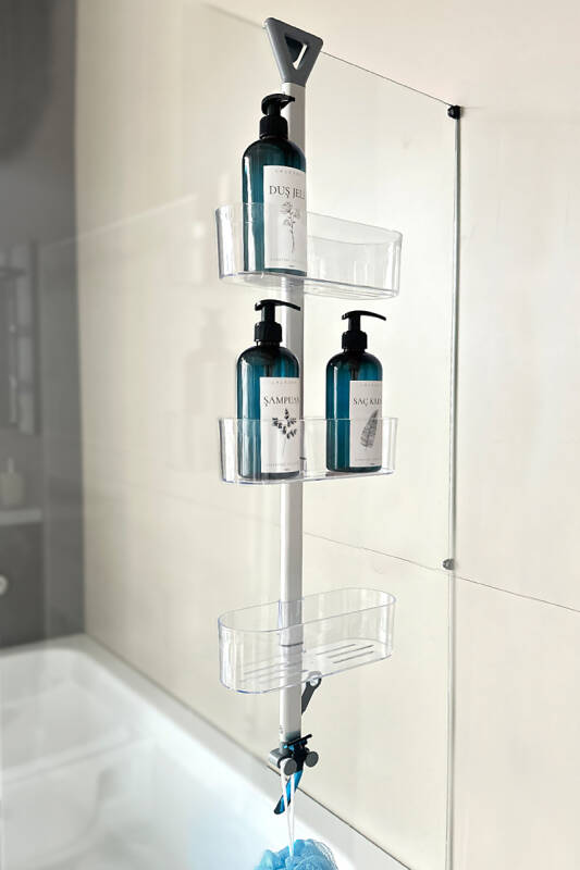 YÜKSEKLİK AYARLI OVAL BANYO RAFI 3LÜ-ŞEFFAF - 1