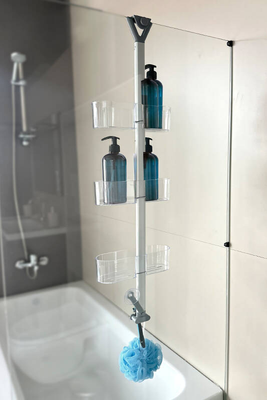 YÜKSEKLİK AYARLI OVAL BANYO RAFI 3LÜ-ŞEFFAF - 2